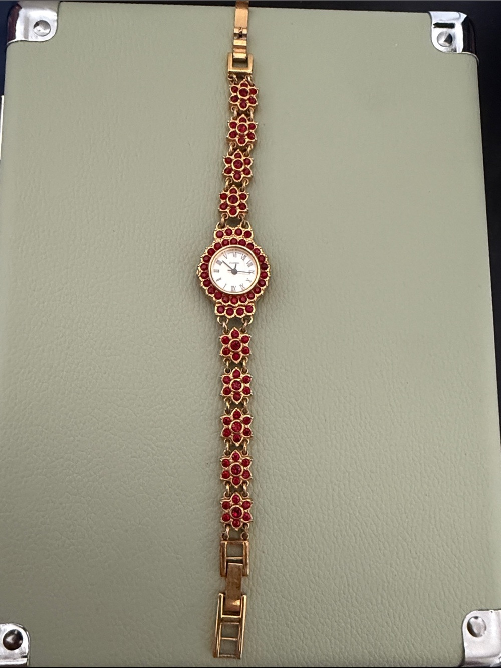 Gold-Tone Red Floral Bracelet Watch - Women's Accessories